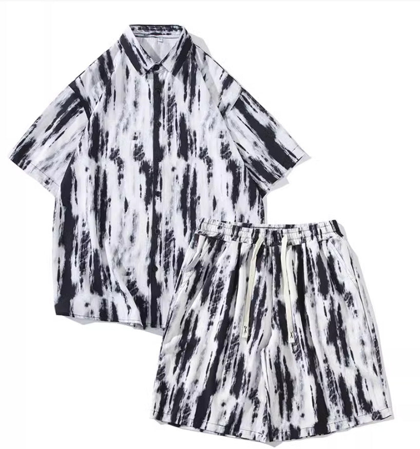 Casual Tie-dye Men's Loose Flower Shirt Suit