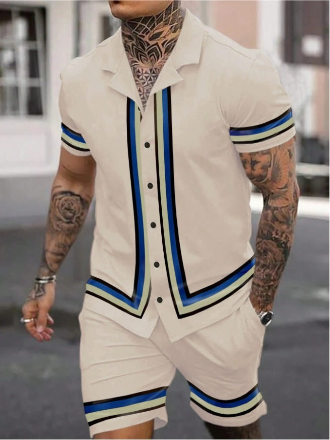 Men’s Cuban Collar Two-Piece Shirt & Shorts Set – Stylish Summer Co-ord Outfit