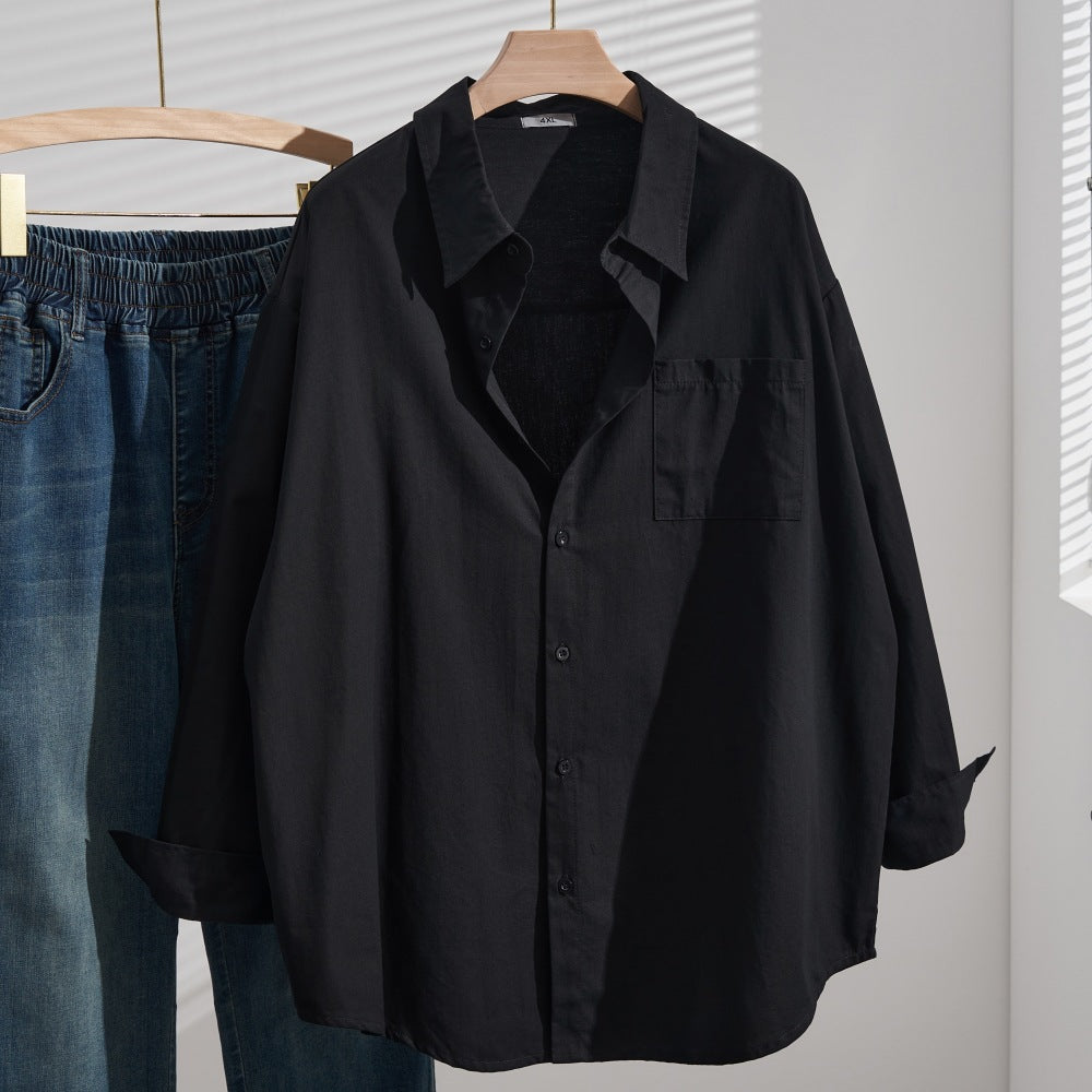 Plus Size Cotton Casual Shirt Loose Slimming Thin Long Sleeve