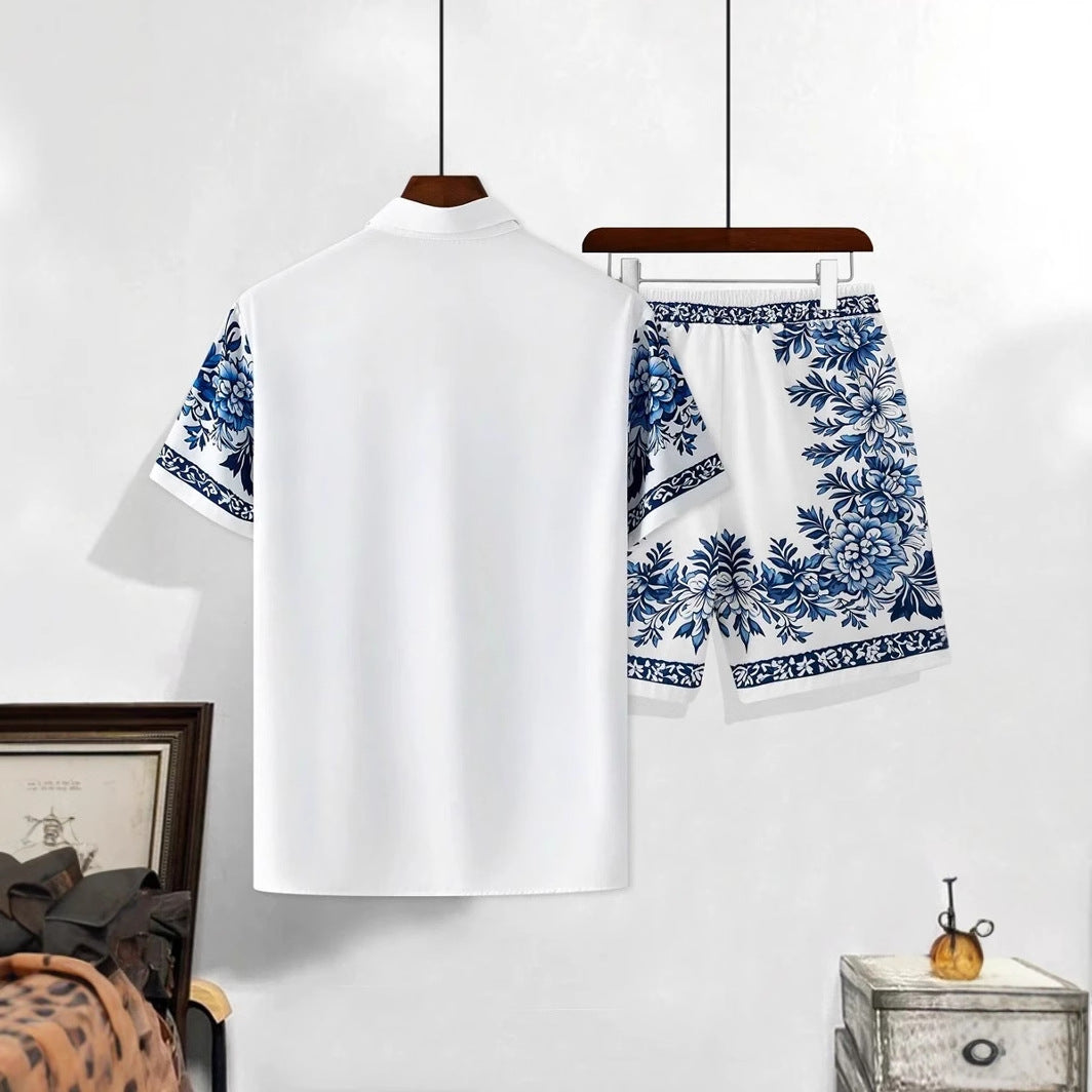 Men’s Retro Floral 3D Digital Print Shirt & Shorts Set – Bold Summer Matching Outfit