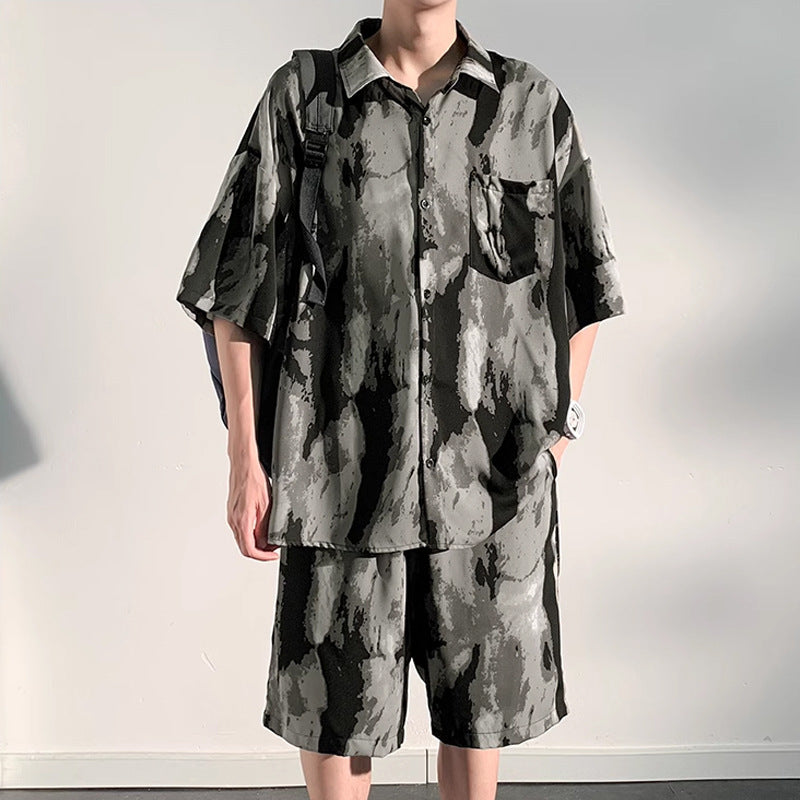 Men’s Ice Silk “Cool Feel” Short Sleeve Shirt & Shorts Set – Lightweight Summer Loungewear