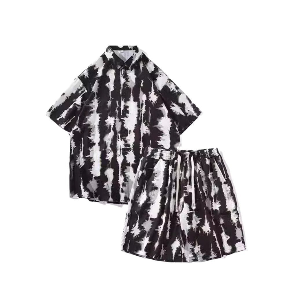 Casual Tie-dye Men's Loose Flower Shirt Suit