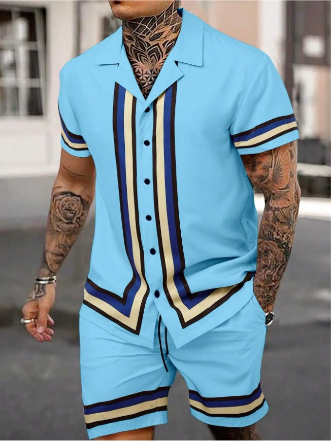 Men’s Cuban Collar Two-Piece Shirt & Shorts Set – Stylish Summer Co-ord Outfit