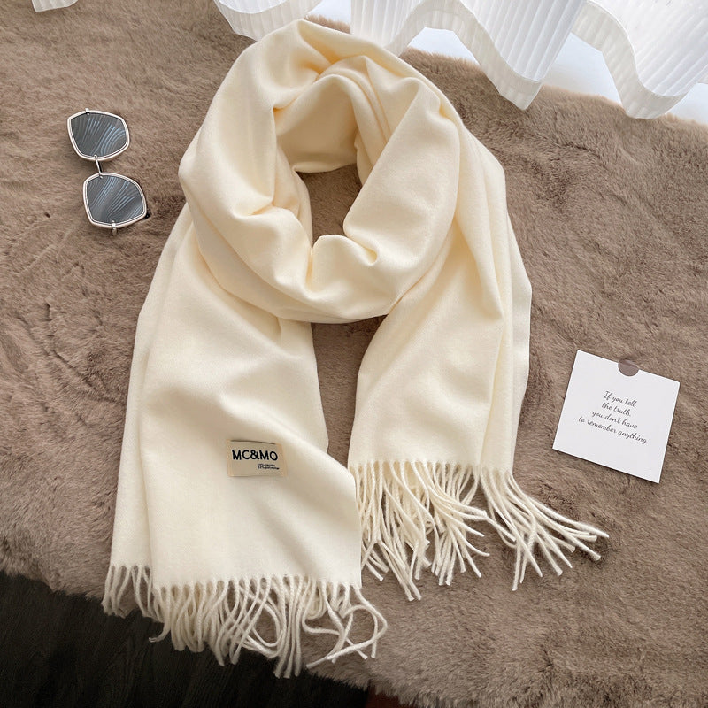 Cashmere Scarf Feel Solid Color Tassel Shawl Long Monochrome