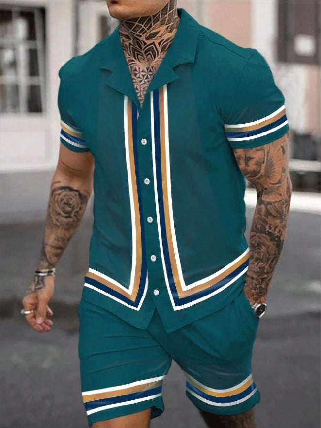 Men’s Cuban Collar Two-Piece Shirt & Shorts Set – Stylish Summer Co-ord Outfit