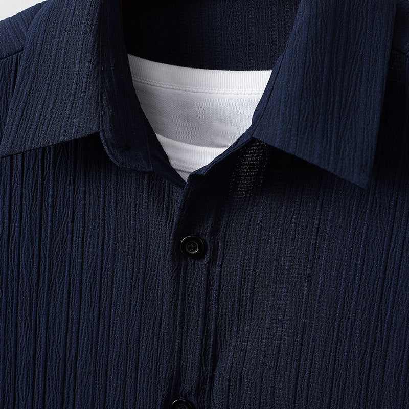 Men’s Striped Short-Sleeve Lapel Shirt & Shorts Set – Lightweight Summer Co-Ord
