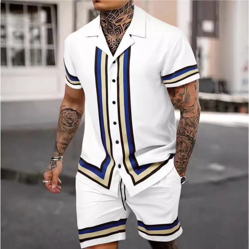 Men’s Cuban Collar Two-Piece Shirt & Shorts Set – Stylish Summer Co-ord Outfit