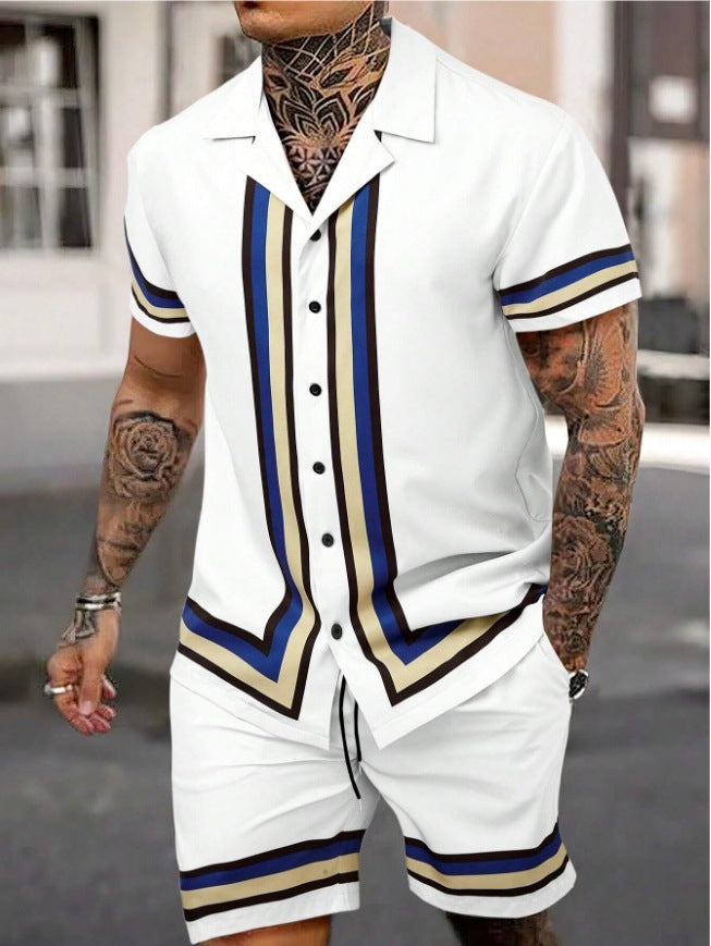 Men’s Cuban Collar Two-Piece Shirt & Shorts Set – Stylish Summer Co-ord Outfit