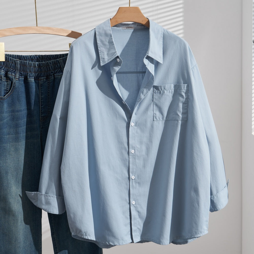 Plus Size Cotton Casual Shirt Loose Slimming Thin Long Sleeve