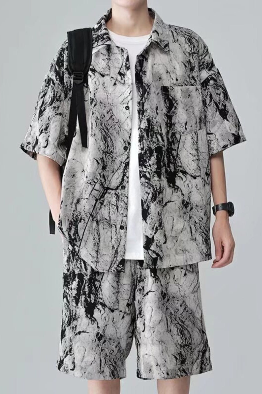 Men’s Ice Silk “Cool Feel” Short Sleeve Shirt & Shorts Set – Lightweight Summer Loungewear