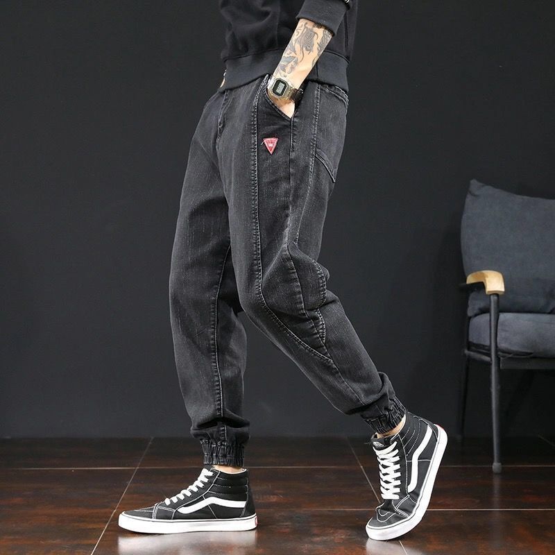 Men’s Ankle-Tied Cargo Jeans – Loose Fit Harlan Cropped Streetwear