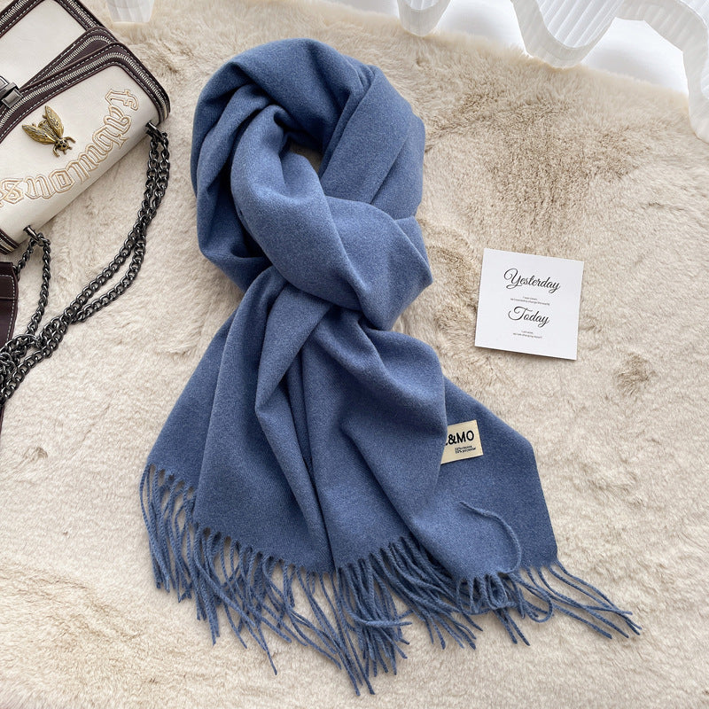 Cashmere Scarf Feel Solid Color Tassel Shawl Long Monochrome