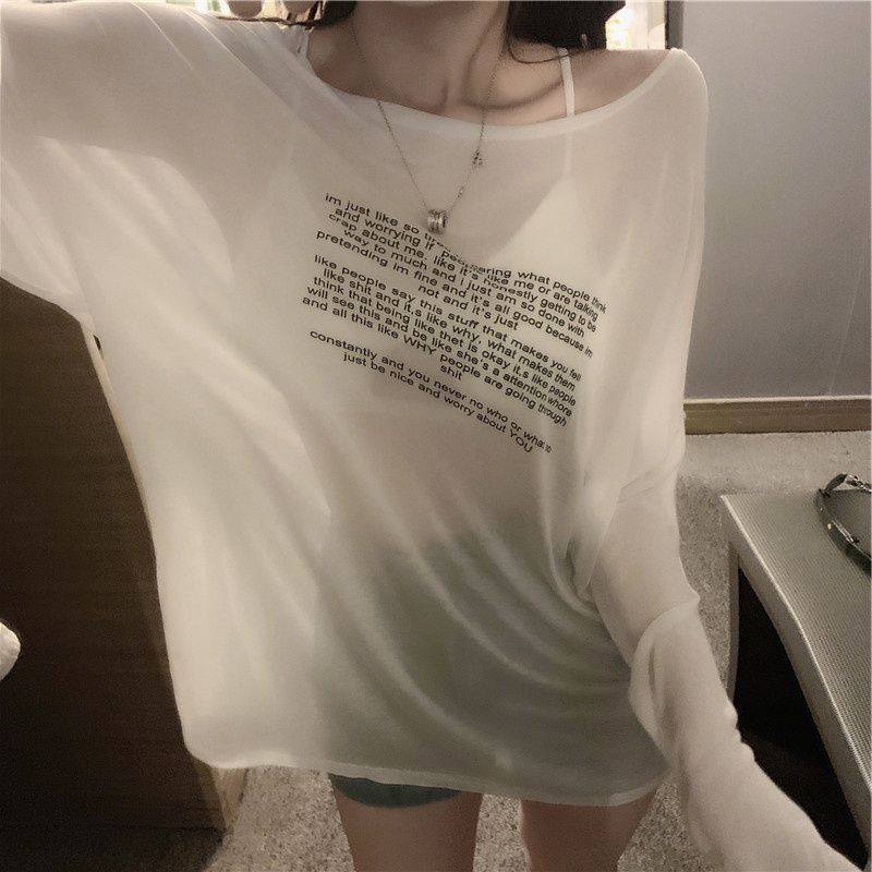 Retro Alphabet Long Sleeve Loose Slimming Thin Pullover Sun Protection Shirt