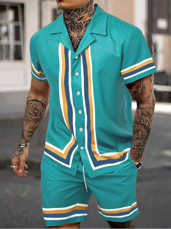 Men’s Cuban Collar Two-Piece Shirt & Shorts Set – Stylish Summer Co-ord Outfit