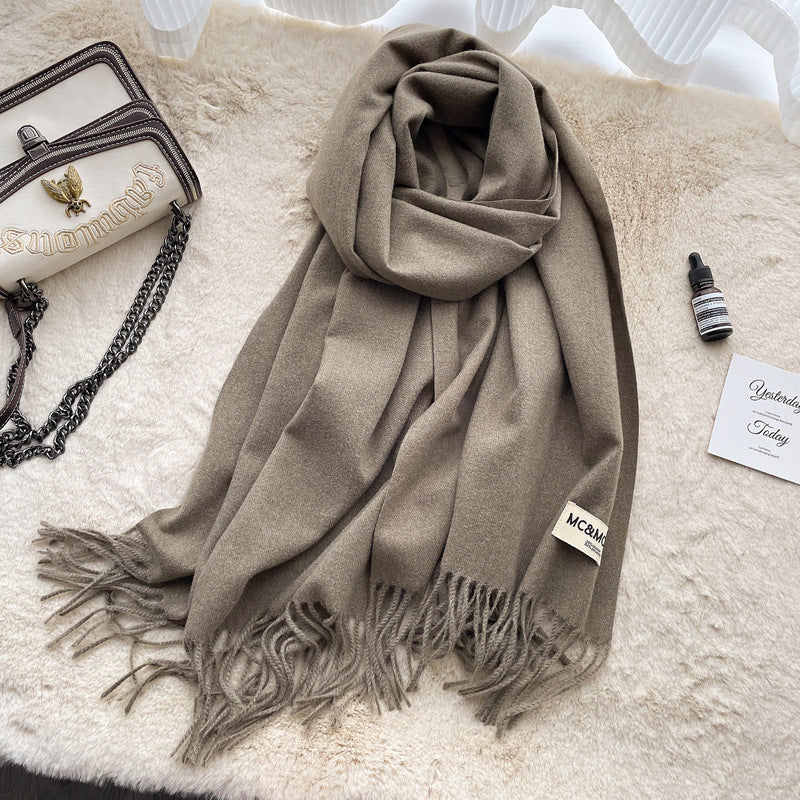Cashmere Scarf Feel Solid Color Tassel Shawl Long Monochrome
