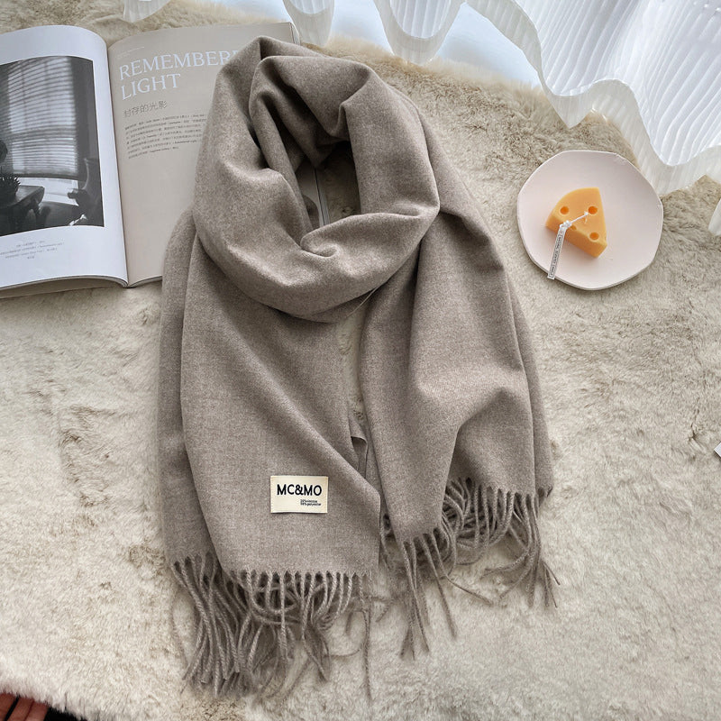 Cashmere Scarf Feel Solid Color Tassel Shawl Long Monochrome