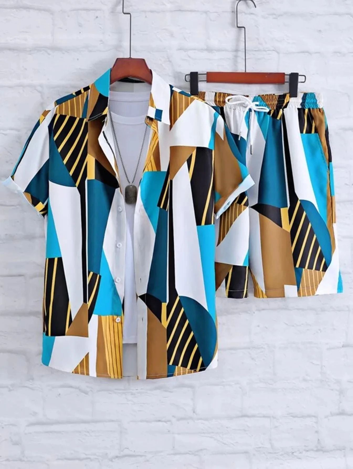 Men’s 3D Digital Print Shirt & Shorts Set – Bold Summer Casual Outfit