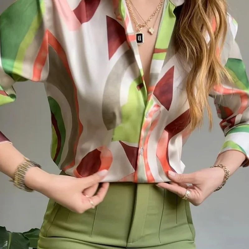 Printed Shirt Slim Trousers Casual Two-piece Suit