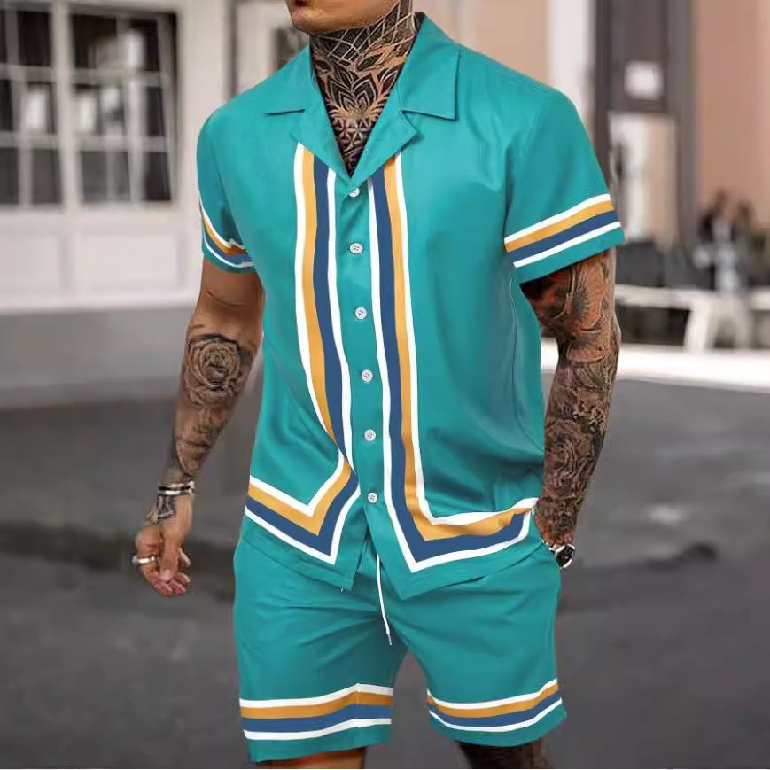 Men’s Cuban Collar Two-Piece Shirt & Shorts Set – Stylish Summer Co-ord Outfit