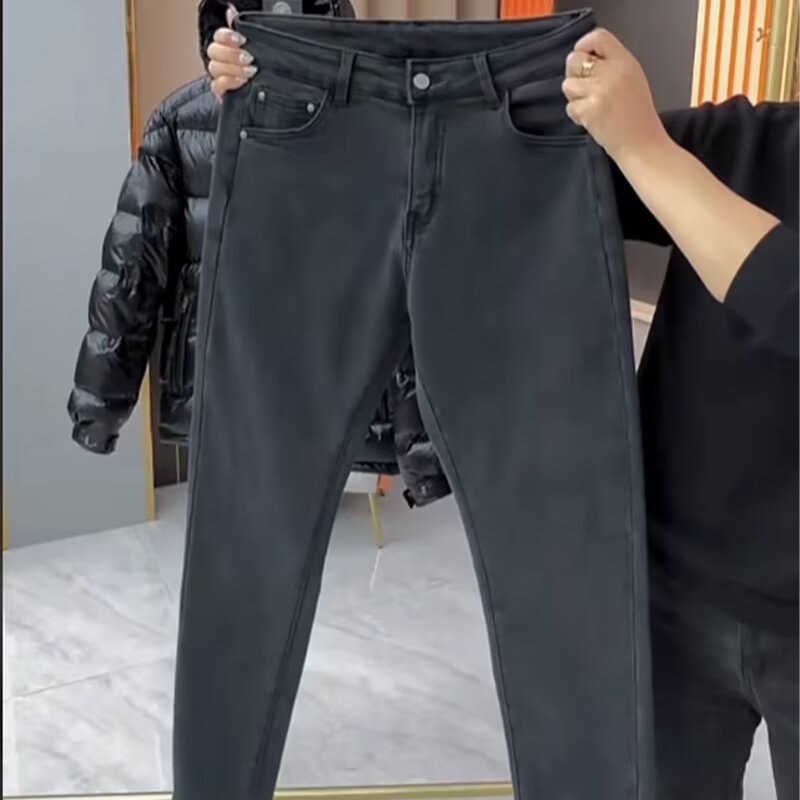 Men's Washed Slim Fit Black Jeans – European-Inspired Urban Style