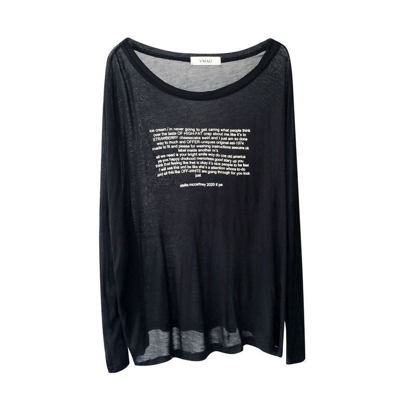 Retro Alphabet Long Sleeve Loose Slimming Thin Pullover Sun Protection Shirt