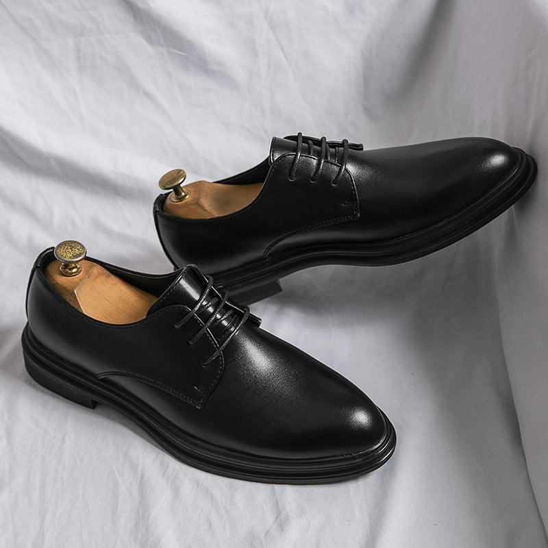 Men’s Glossy Pointed Business Leather Shoes – Sleek British Formal Style