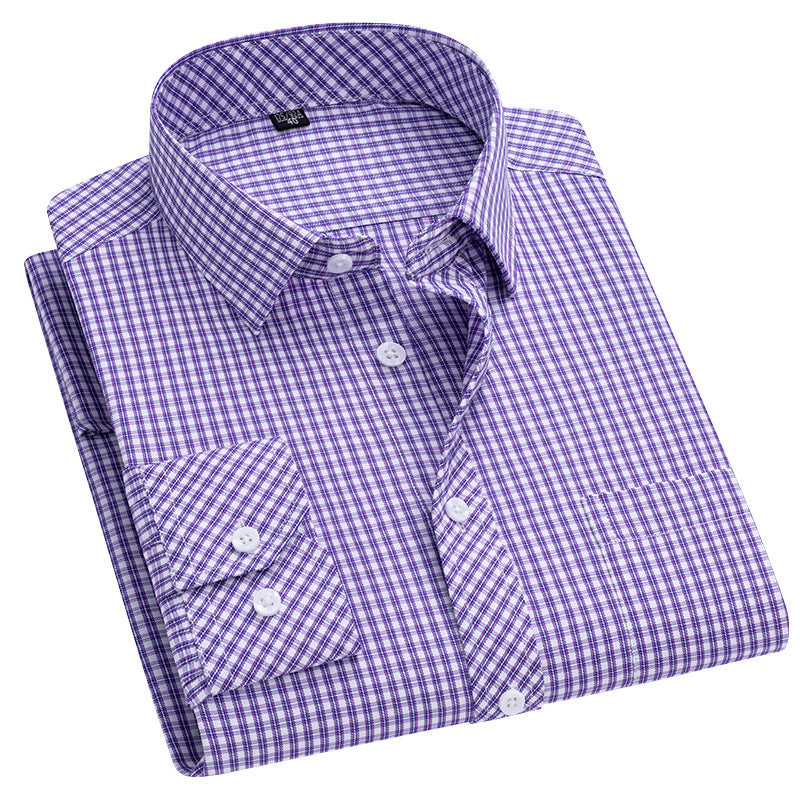 Men’s Plaid Long-Sleeve Shirt – Square Collar Business Casual