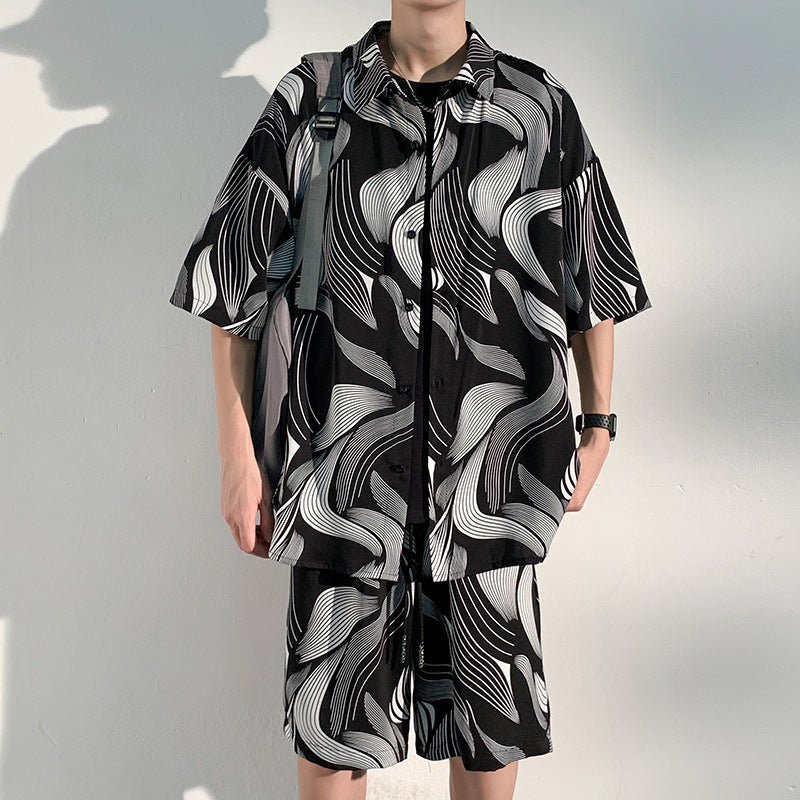 Men’s Ice Silk “Cool Feel” Short Sleeve Shirt & Shorts Set – Lightweight Summer Loungewear