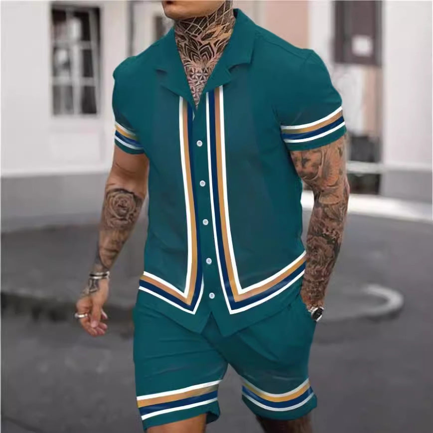 Men’s Cuban Collar Two-Piece Shirt & Shorts Set – Stylish Summer Co-ord Outfit