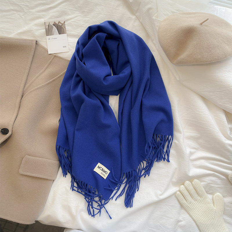 Cashmere Scarf Feel Solid Color Tassel Shawl Long Monochrome