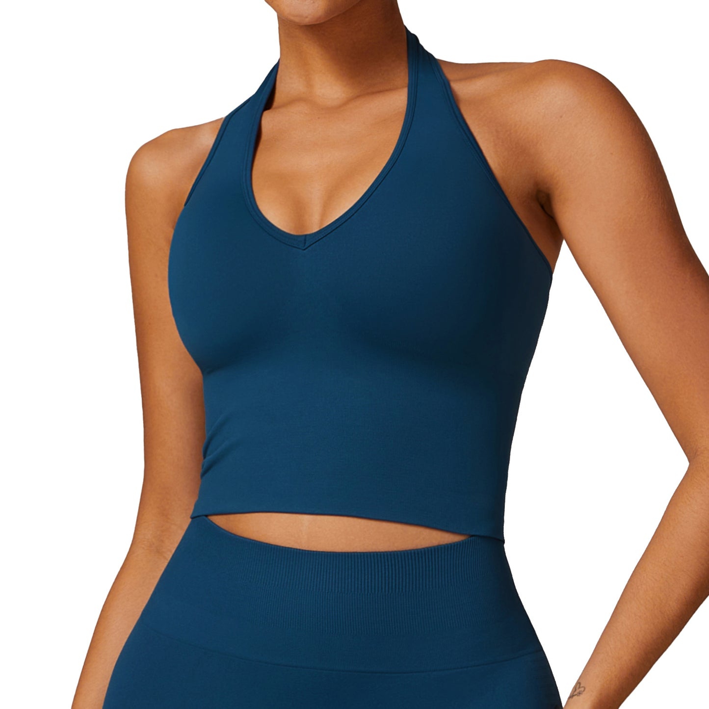 Women's Halter Cropped Top Beauty Back Yoga Bra Seamless Fitness Sports Vest