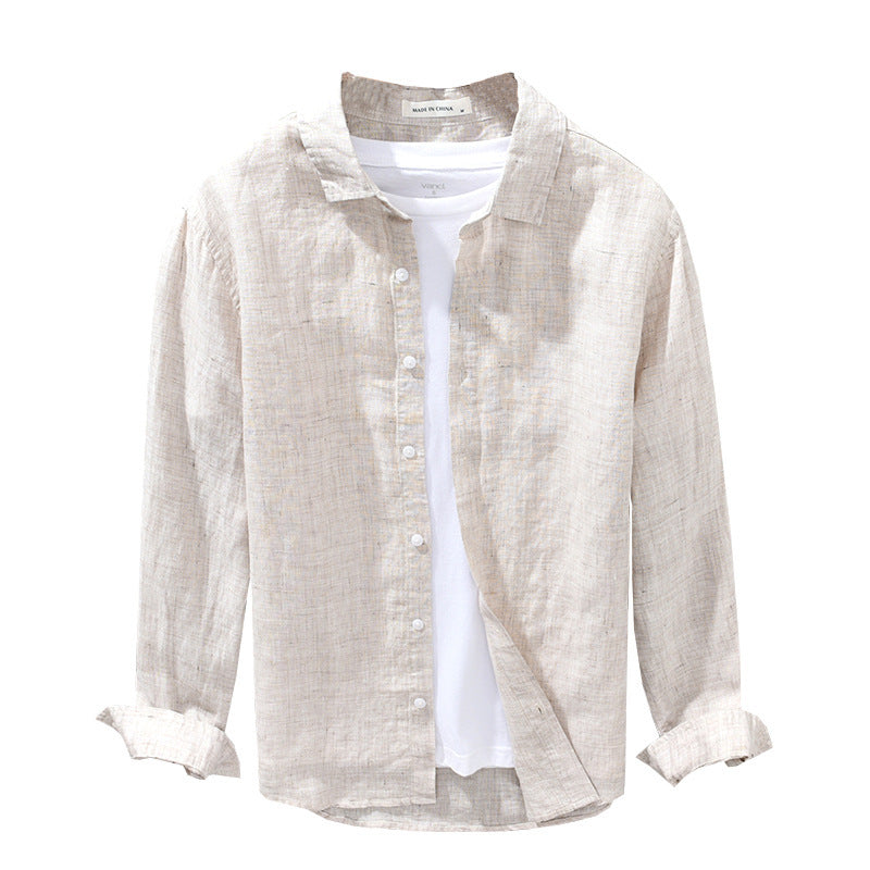 Men’s Linen Breathable Loose Shirt – Solid Color Casual Summer Top