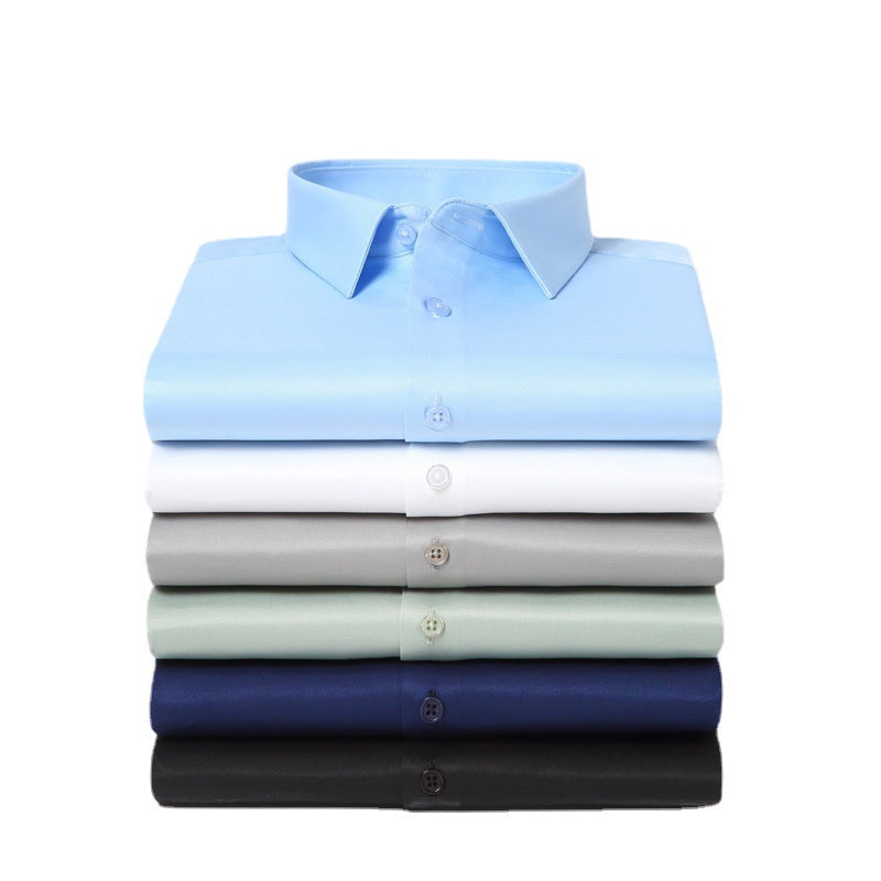 Men’s Elastic Silk Long-Sleeve Non-Iron Shirt – Smooth, Stretch & Breathable