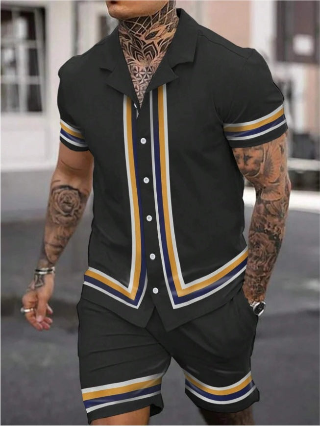 Men’s Cuban Collar Two-Piece Shirt & Shorts Set – Stylish Summer Co-ord Outfit