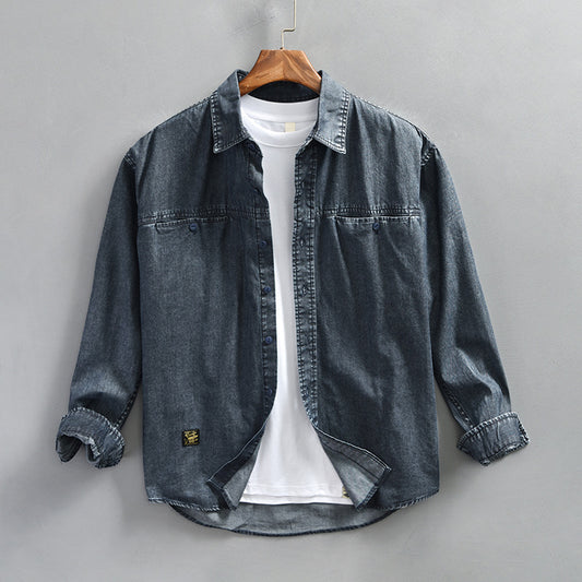 Men’s Vintage Wash Denim Shirt – Washed Soft-Cotton Fashion