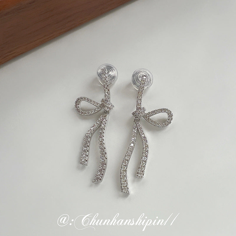 French Style Full Zirconium Bow Ear Clip Without Pierced Mosquito Coil