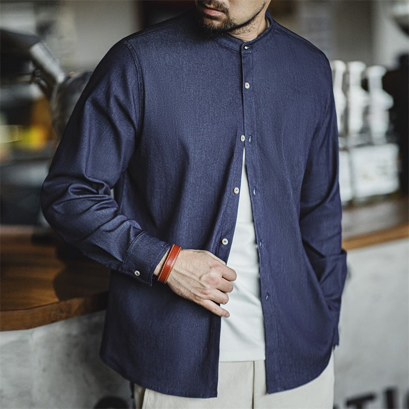 Men’s Retro Crew-Neck Casual Long-Sleeve Shirt Coat – Relaxed Autumn Layer