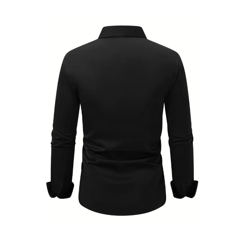 Men’s Solid-Color Long-Sleeve Button-Down Shirt – Business & Vacation Style