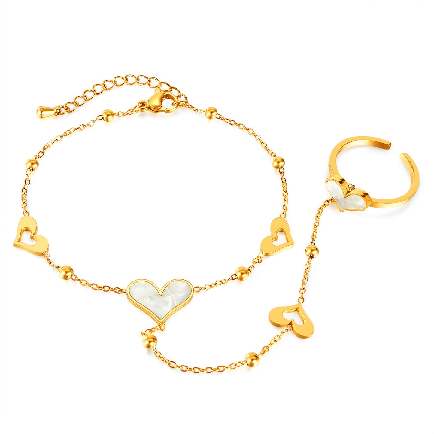 Stainless Steel Heart-shaped Ring Bracelet