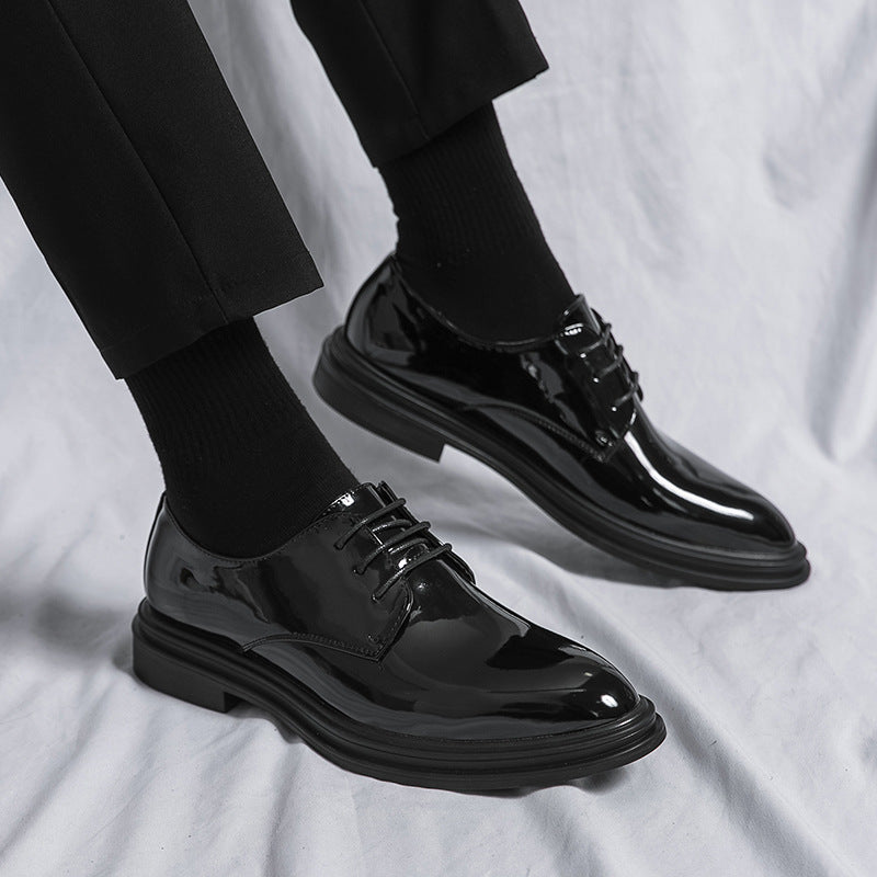 Men’s Glossy Pointed Business Leather Shoes – Sleek British Formal Style