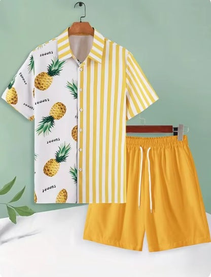 Men’s 3D Digital Print Shirt & Shorts Set – Bold Summer Casual Outfit