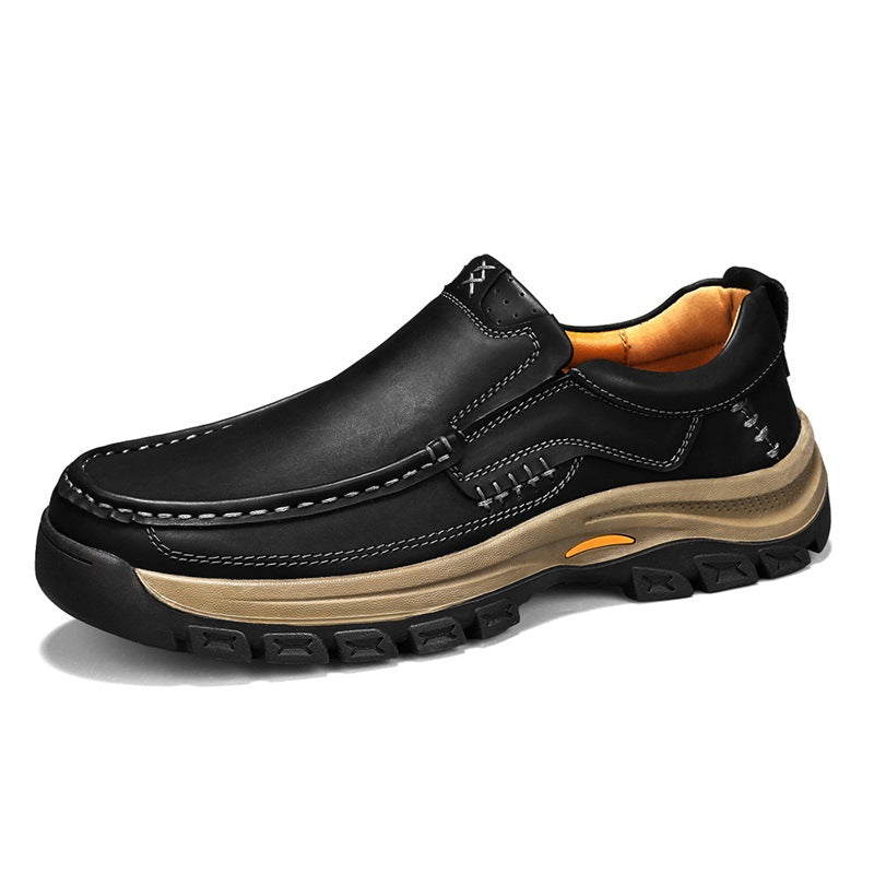 Men’s Leather Thick-Soled Outdoor Mountaineering Shoes – Durable Rubber Sole