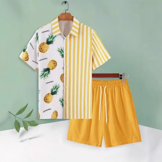 Men’s 3D Digital Print Shirt & Shorts Set – Bold Summer Casual Outfit