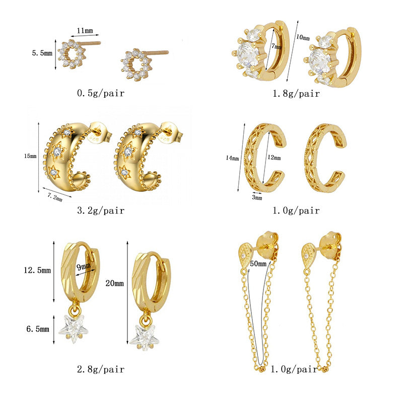 European And American Zircon Ear Clip Eardrops Hours Ear Ring