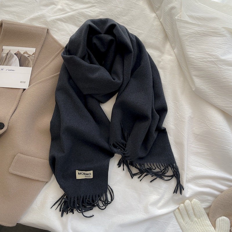 Cashmere Scarf Feel Solid Color Tassel Shawl Long Monochrome