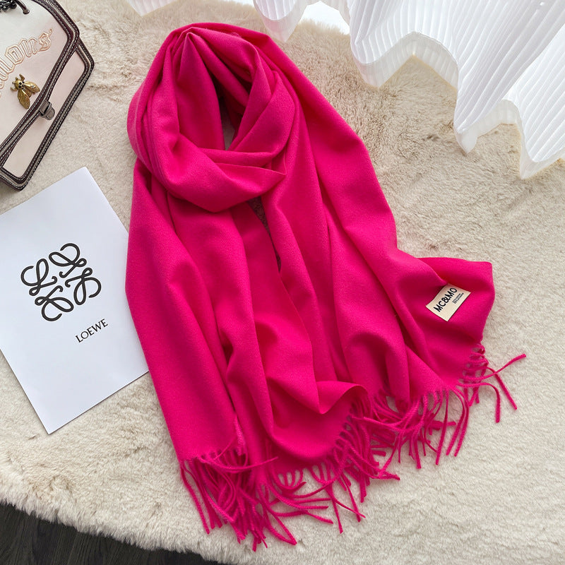 Cashmere Scarf Feel Solid Color Tassel Shawl Long Monochrome