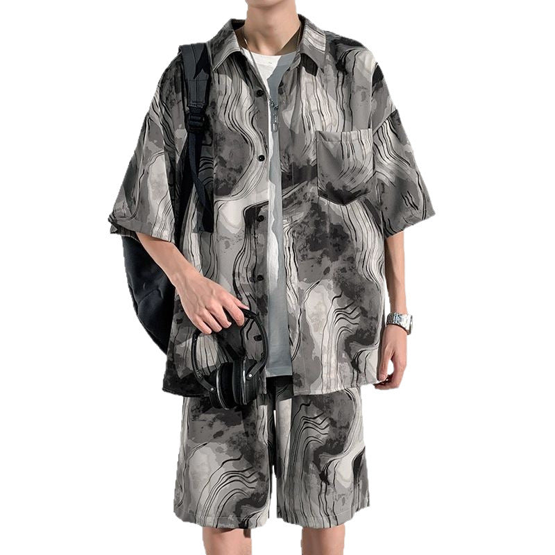 Men’s Ice Silk “Cool Feel” Short Sleeve Shirt & Shorts Set – Lightweight Summer Loungewear
