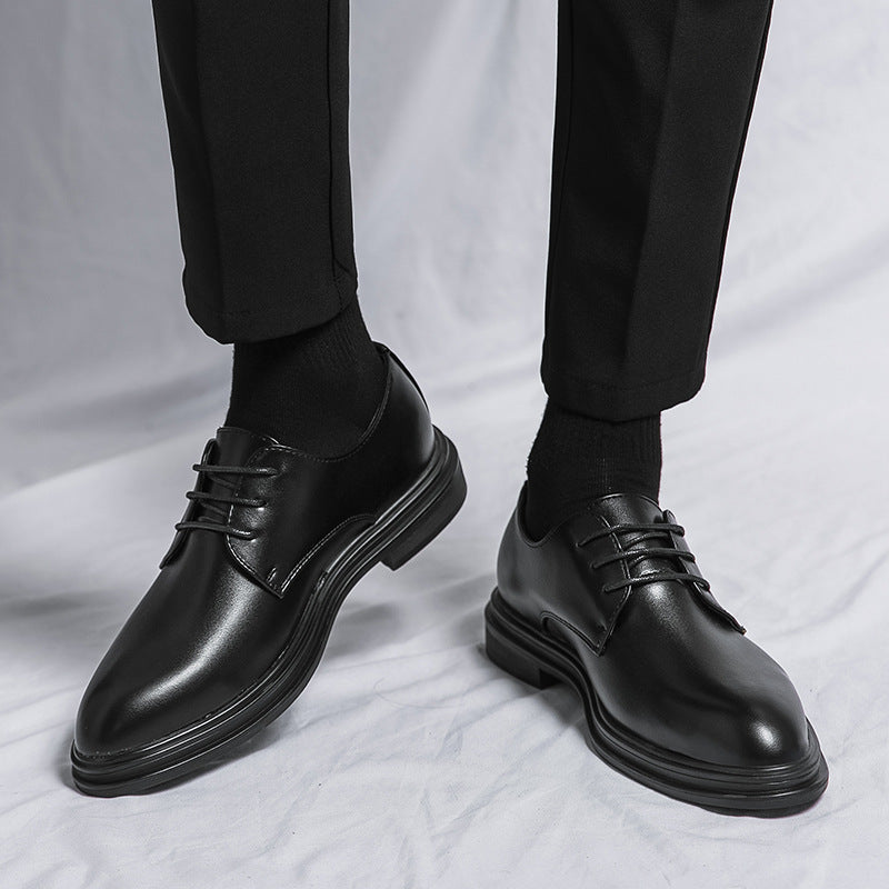 Men’s Glossy Pointed Business Leather Shoes – Sleek British Formal Style