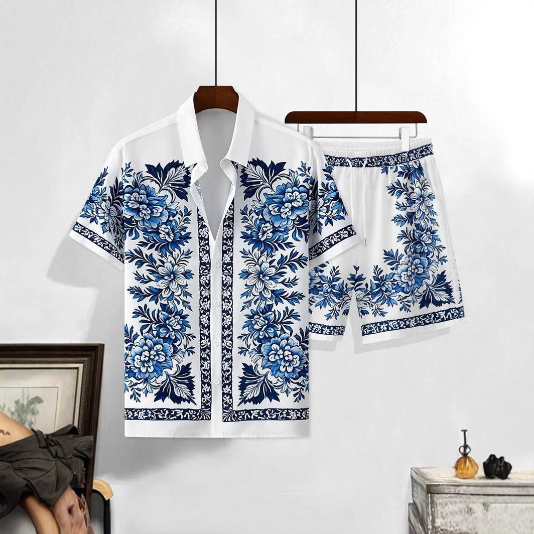 Men’s Retro Floral 3D Digital Print Shirt & Shorts Set – Bold Summer Matching Outfit
