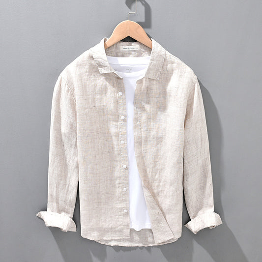 Men’s Linen Breathable Loose Shirt – Solid Color Casual Summer Top